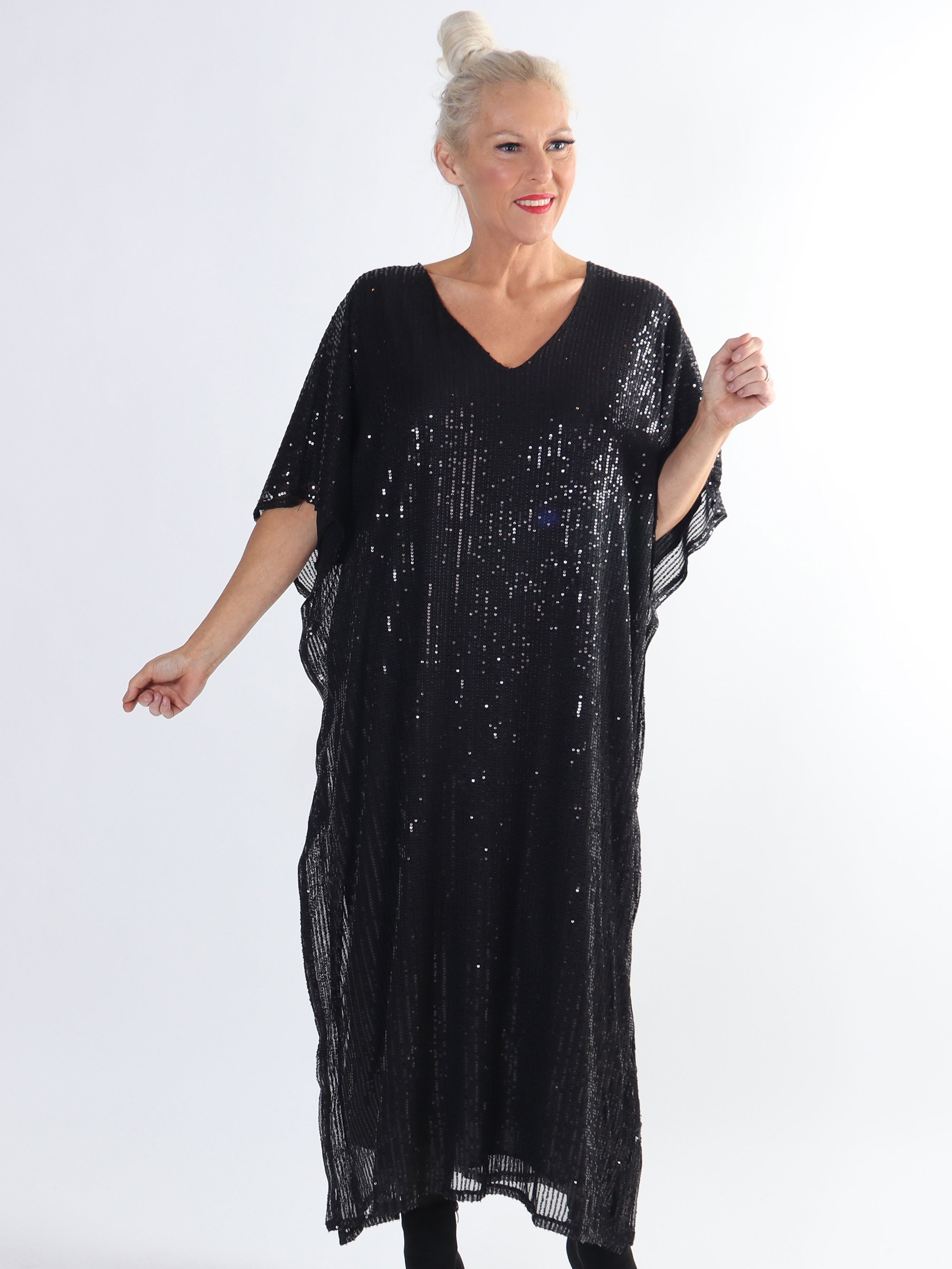 Azmina Long - Lang plus size tunika med pailletter